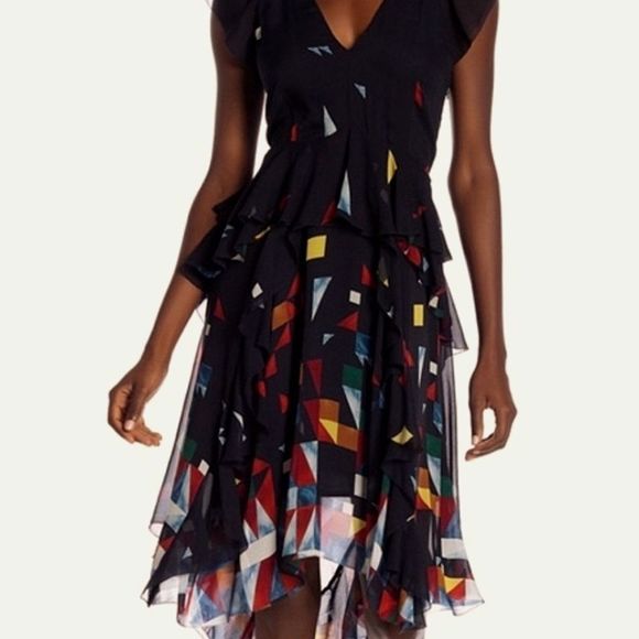 Maison cinqcent dark blue geometric flowy dress - Picture 1 of 5